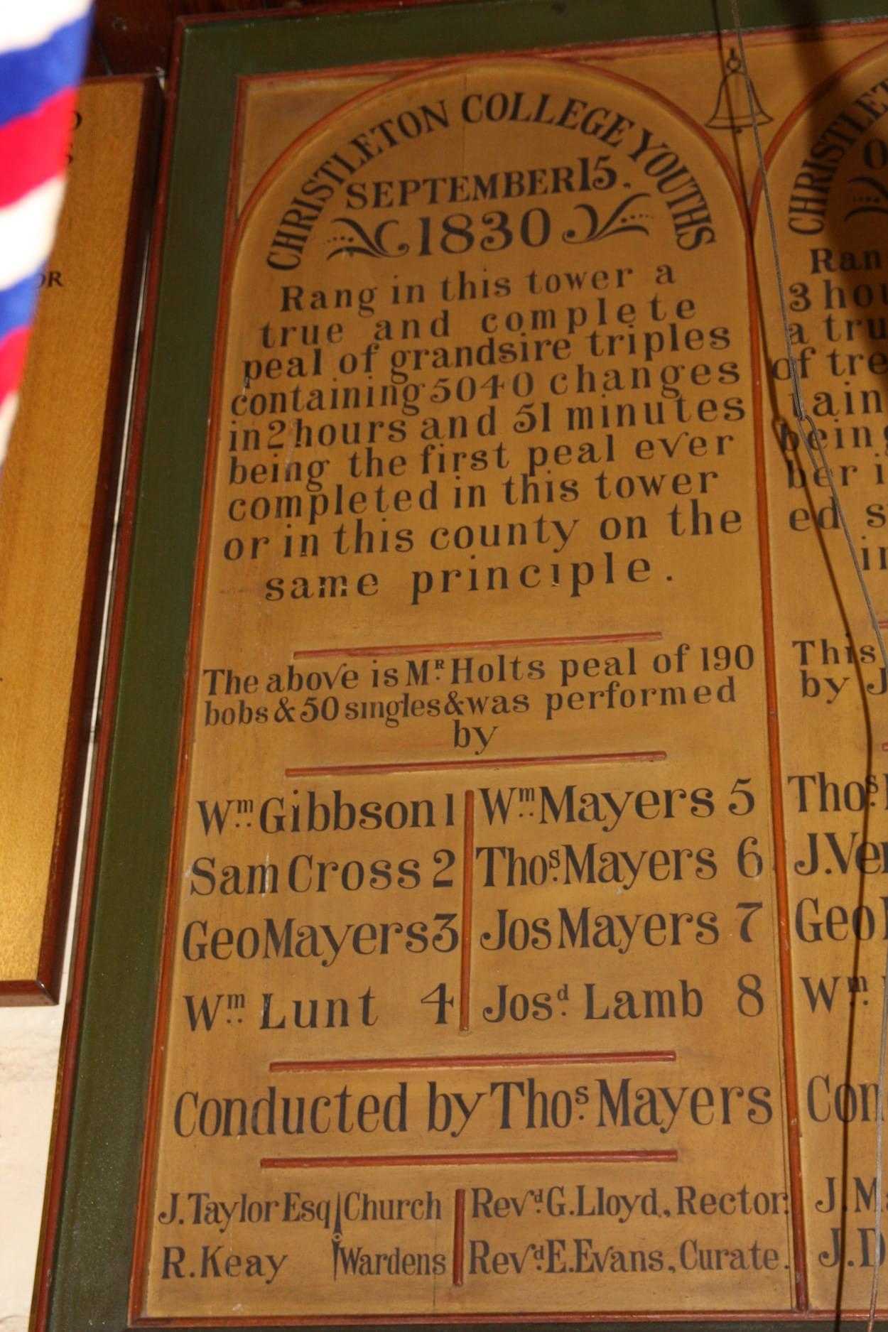 Christleton Bellringers Board 1830