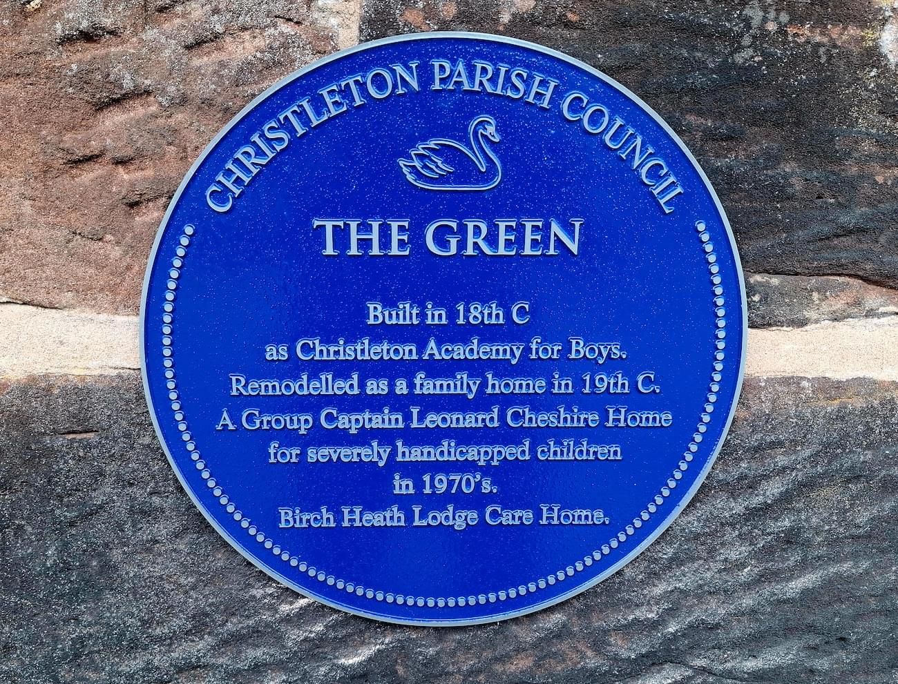 Blue plaque for The Green. Birch Heath Lodge in Christleton