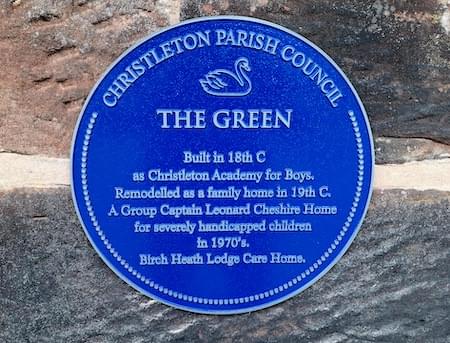 Blue plaque for The Green. Birch Heath Lodge in Christleton