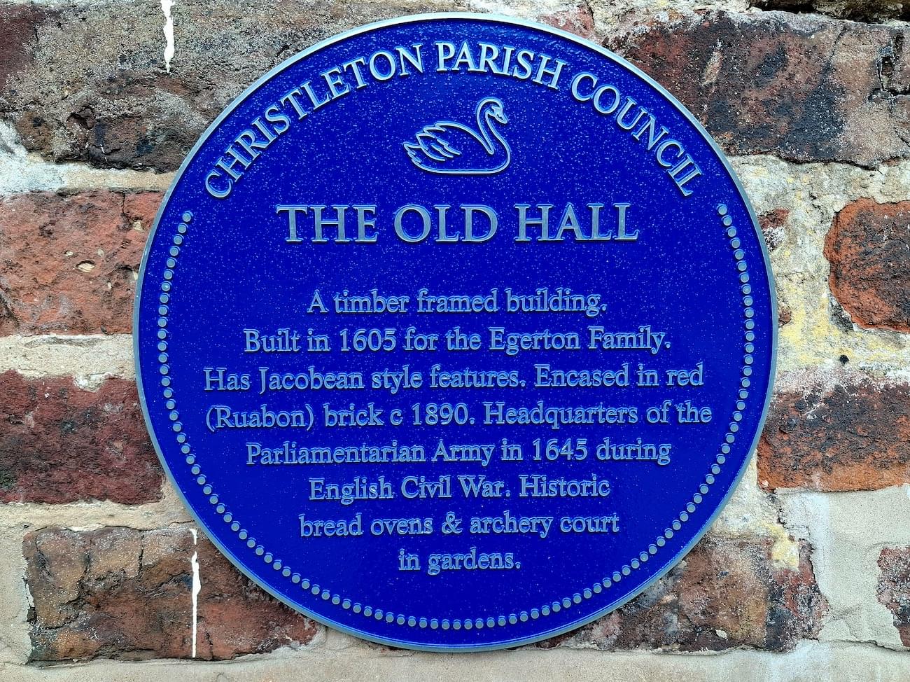 Blue placque for The Old Hall, Christleton