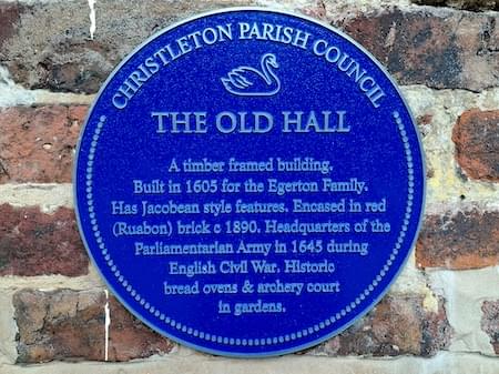 Blue placque for The Old Hall, Christleton