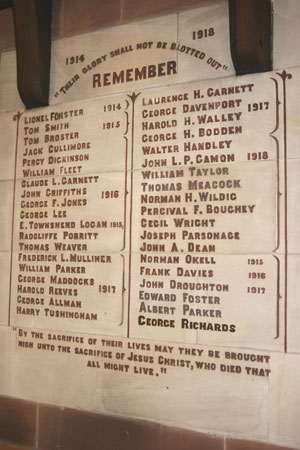 The Church War Memorial on the South Aisle 
