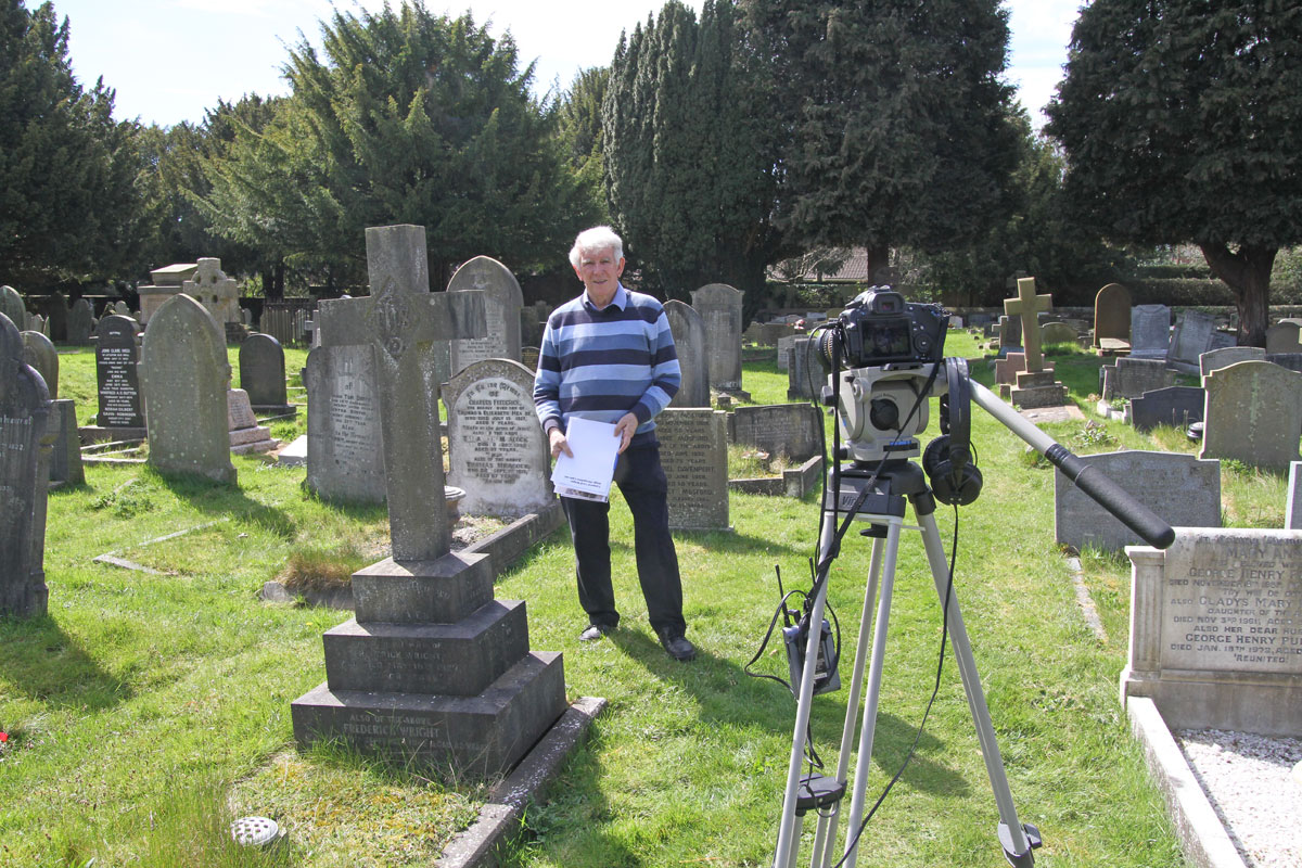 David Cummings interviewing in the churchyard  David Cummings interviewing in the churchyard