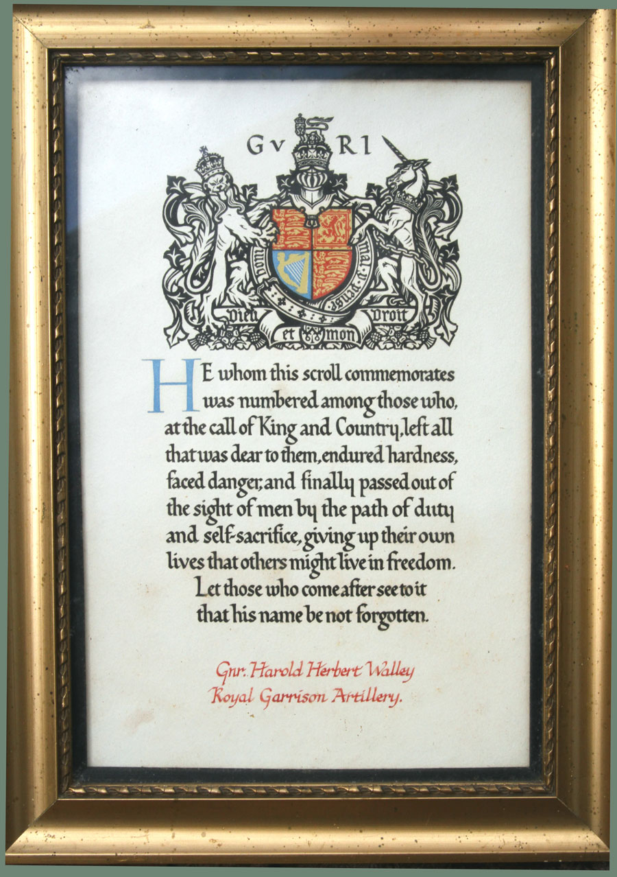 Commemorative Letter sent from the King to the Walley family